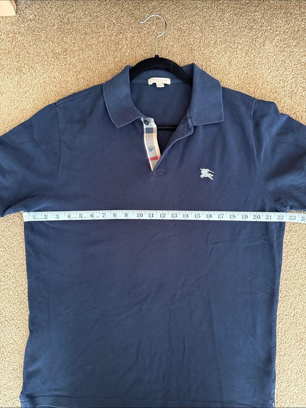 Men’s L Burberry Navy Blue Polo with Signature Placket Detail - Picture 5 of 8